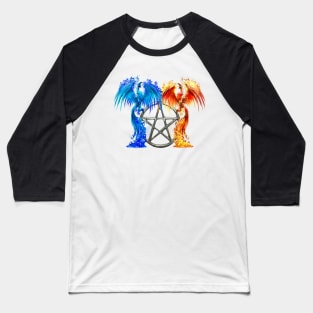 Fantasy Fire And Ice Phoenix Silver Pentagram Baseball T-Shirt